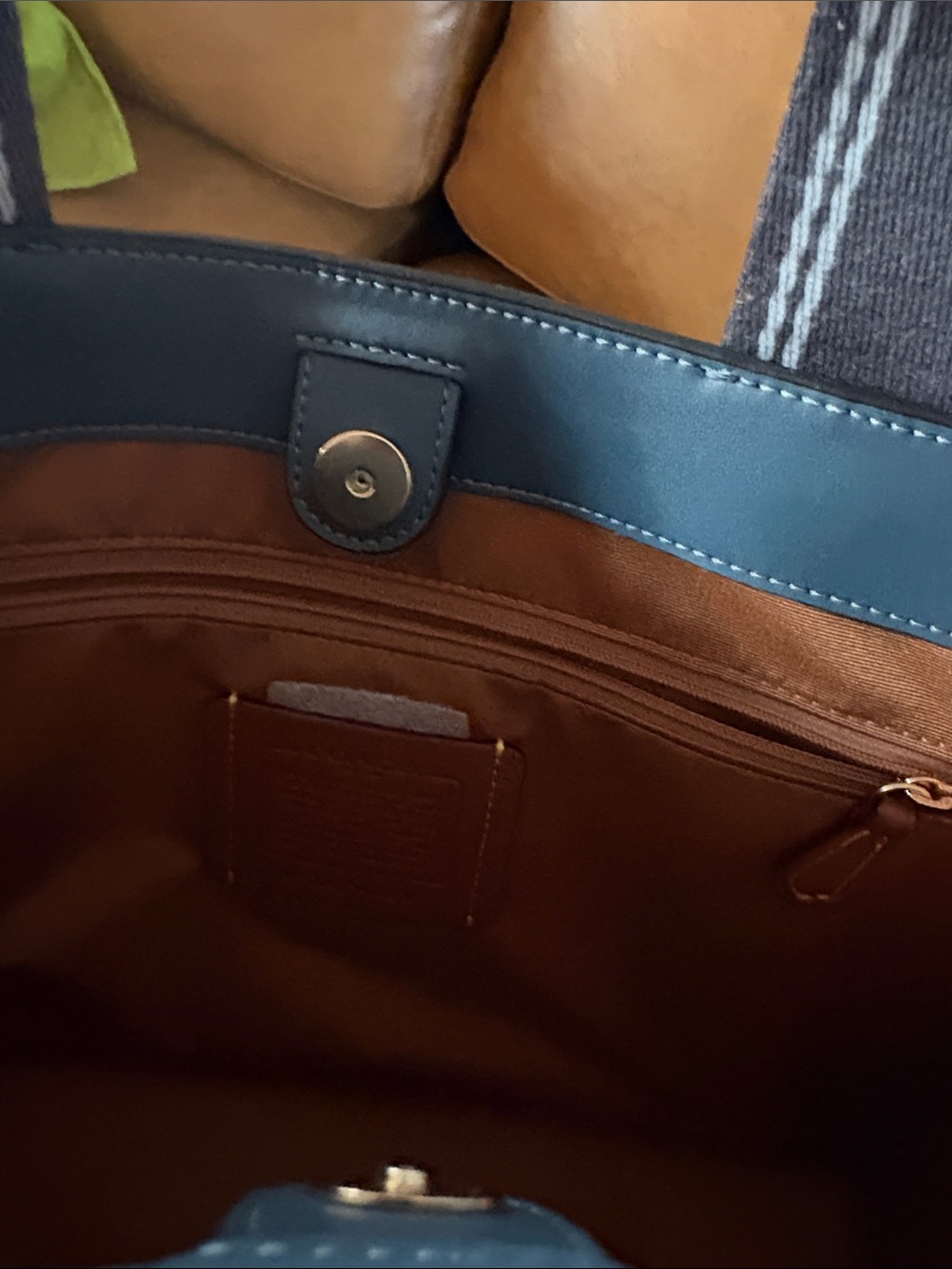 Coach Smith Tote Denim Colored Pebbled Leather Handles Adjustable Guitar Strap - Picture 5 of 12